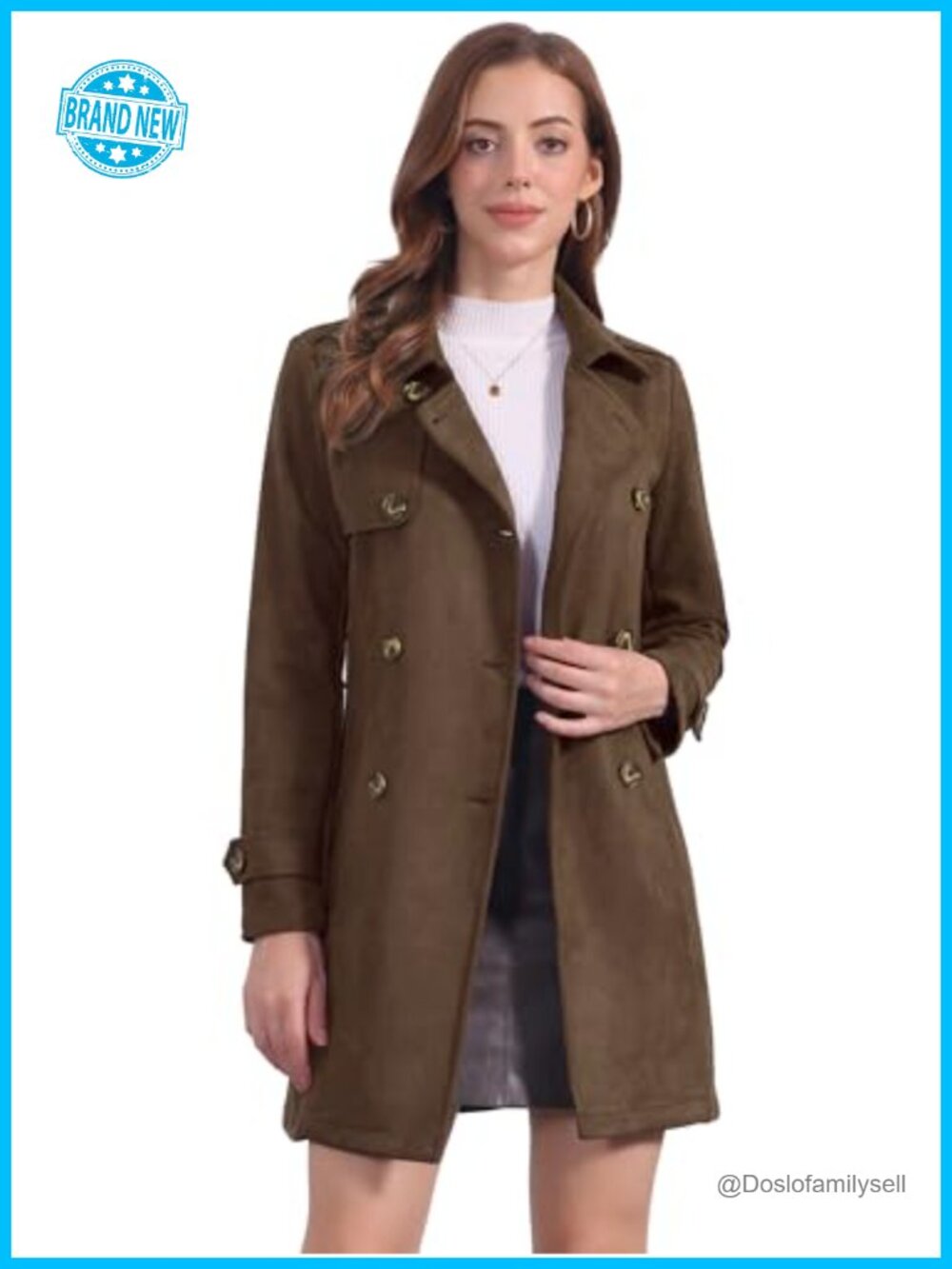 Faux Suede Trench Coat Double Breasted Belted Women's Winter Jacket